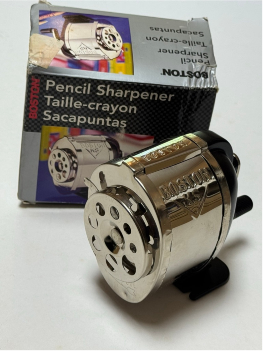 Wall Mount Pencil Sharpener Vintage Look Boston Metal Desk School Manual Crank